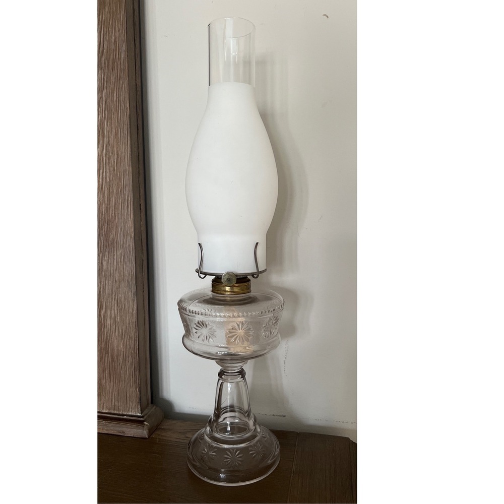 Eagle Oil Lamp Glass Starburst Pattern Frosted Chimney Vintage Style Decor Piece